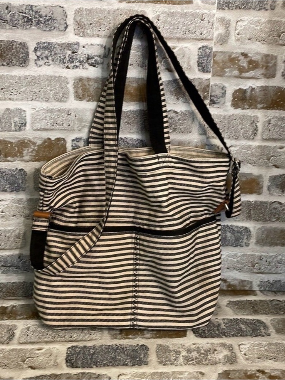 Thirty-one Retro Metro Bag Blue Ticking Stripe Shoulder Strap
